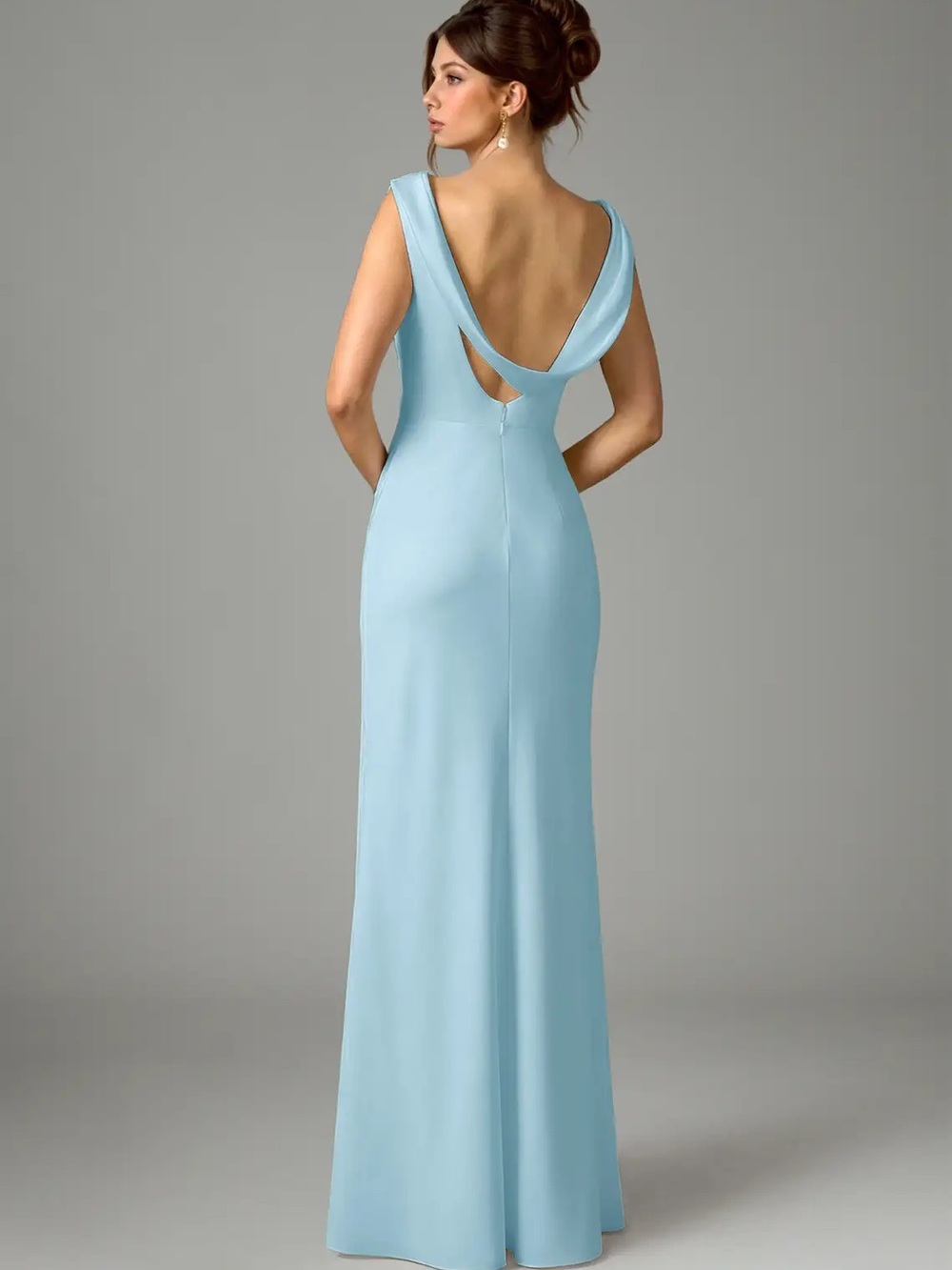 Azazie Kieryn Sky Blue Mermaid Pleated Stretch Satin Dress - Picture 2 of 5